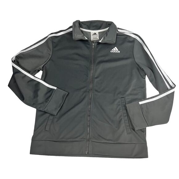 Adidas Girl's Sporty and Athletic Gray and White Track Zip Front Jacket Sz 14/16 - Picture 1 of 9